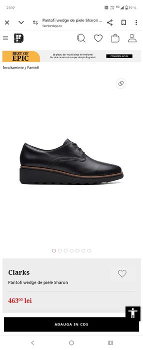 Pantofi CLARCKS, noi, piele, 36