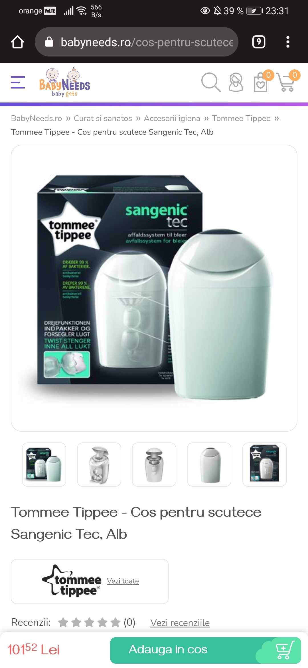 Cos pentru scutece, Tommee Tippee, Sangenic Tec, (CA NOU)