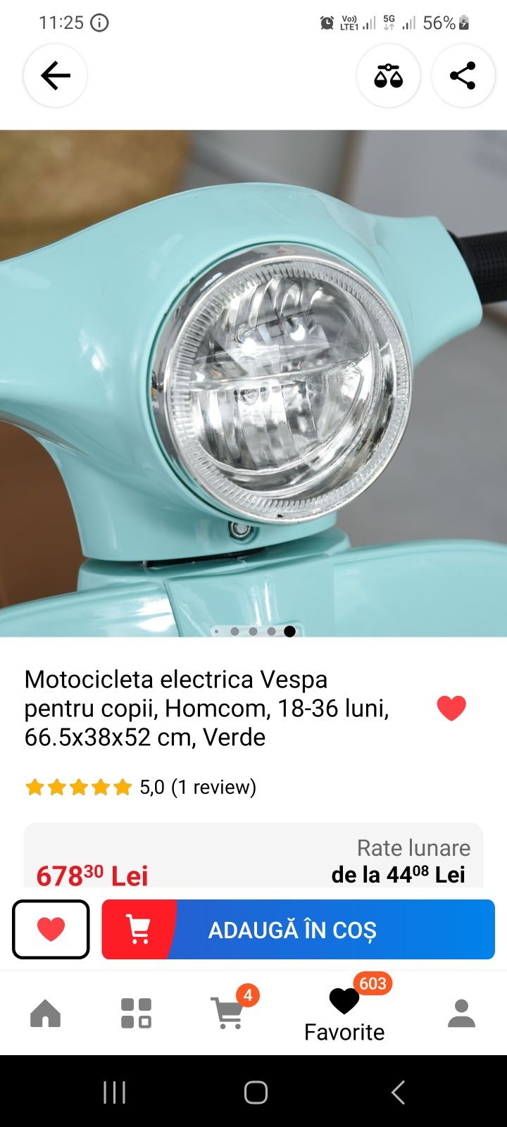 Motocicleta electrica Vespa pentru copii, Homcom, 18-36 luni, 66.5x38x