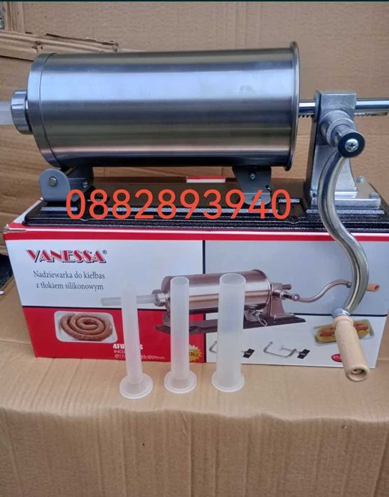 Пълначка за месо и луканка хоризонтална 4л метален и дървен плот