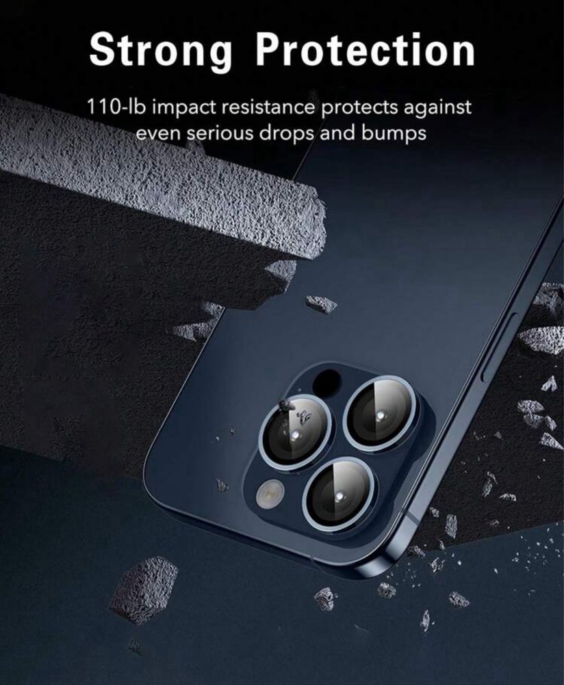 Folie sticla camera foto , inele protectie foto iPhone 15 Pro albastru