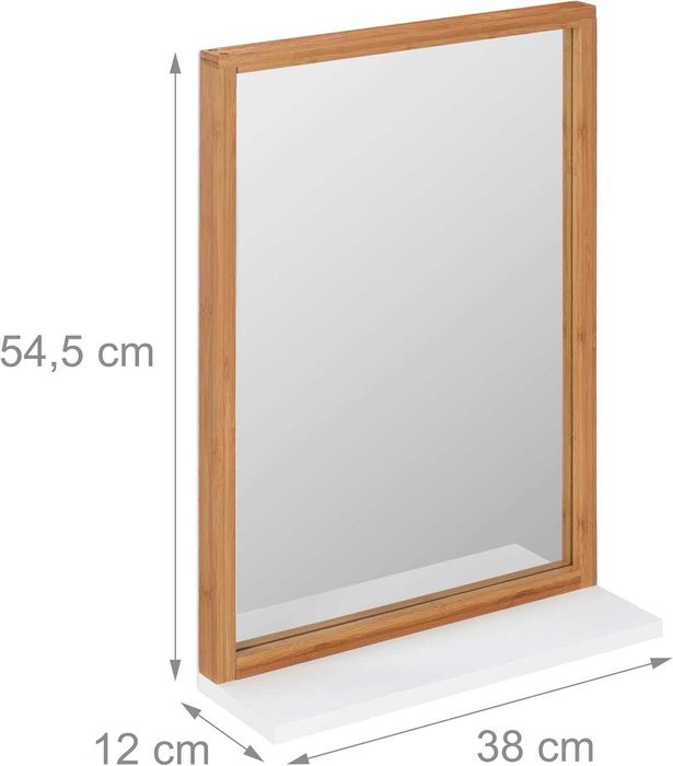 Oglindă de perete Relaxdays cu raft ,bambus-mdf  , 54,5 x 38 x 12 cm