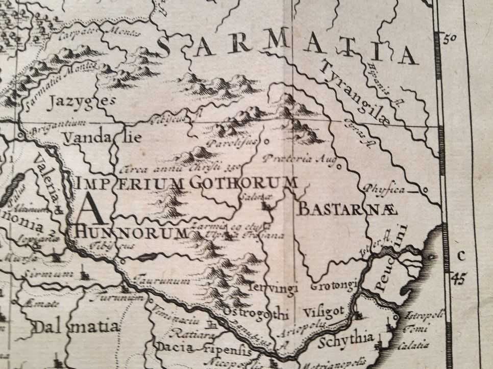 Harta Europei la sfarsitul Antichitatii, tiparitura originala din 1720
