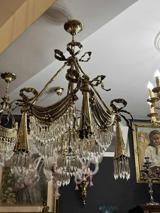 Candelabru bronz masiv- cristal