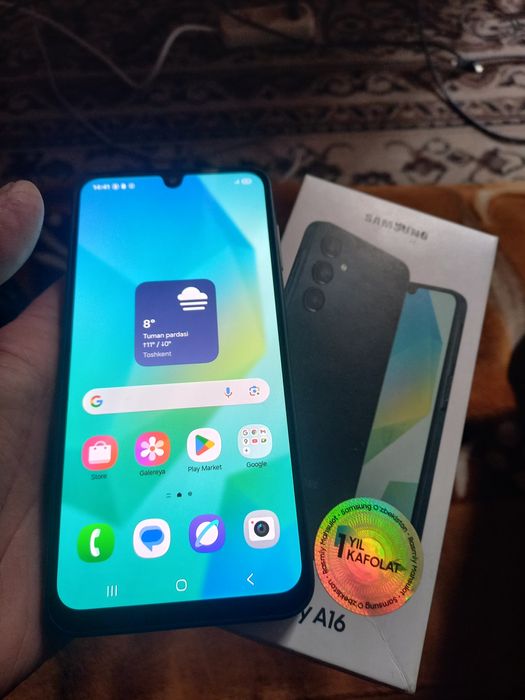 Samsung A16 ideal tiniq 128GB hotira 6GB aperativka karobka dakument.