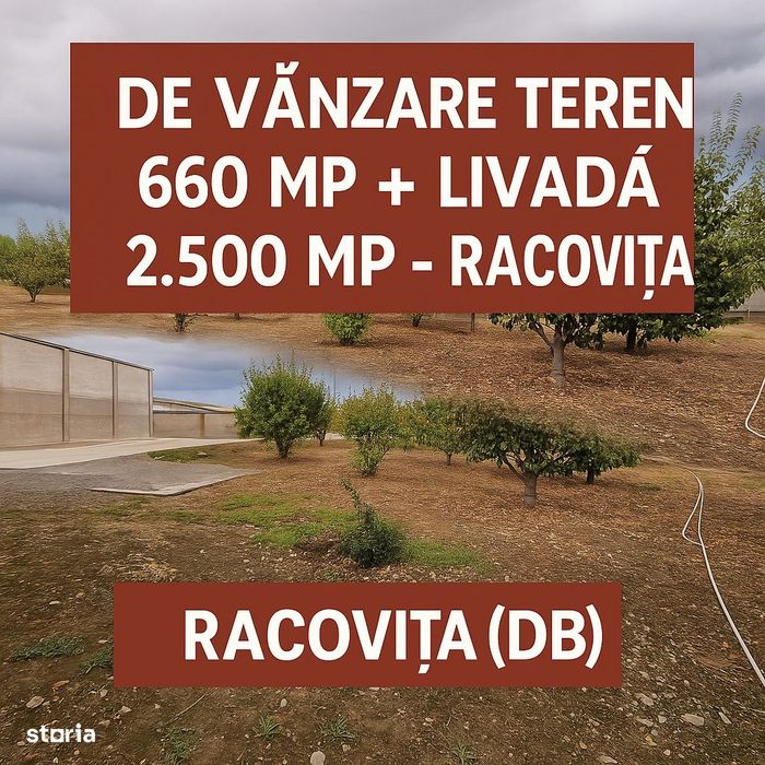 Teren intravilan + livadă, Racovița (DB), 3.160 mp,