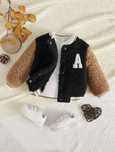 Geaca teddy bear Shein brodata cu litera A, mărime 2-3 Y 98 cm