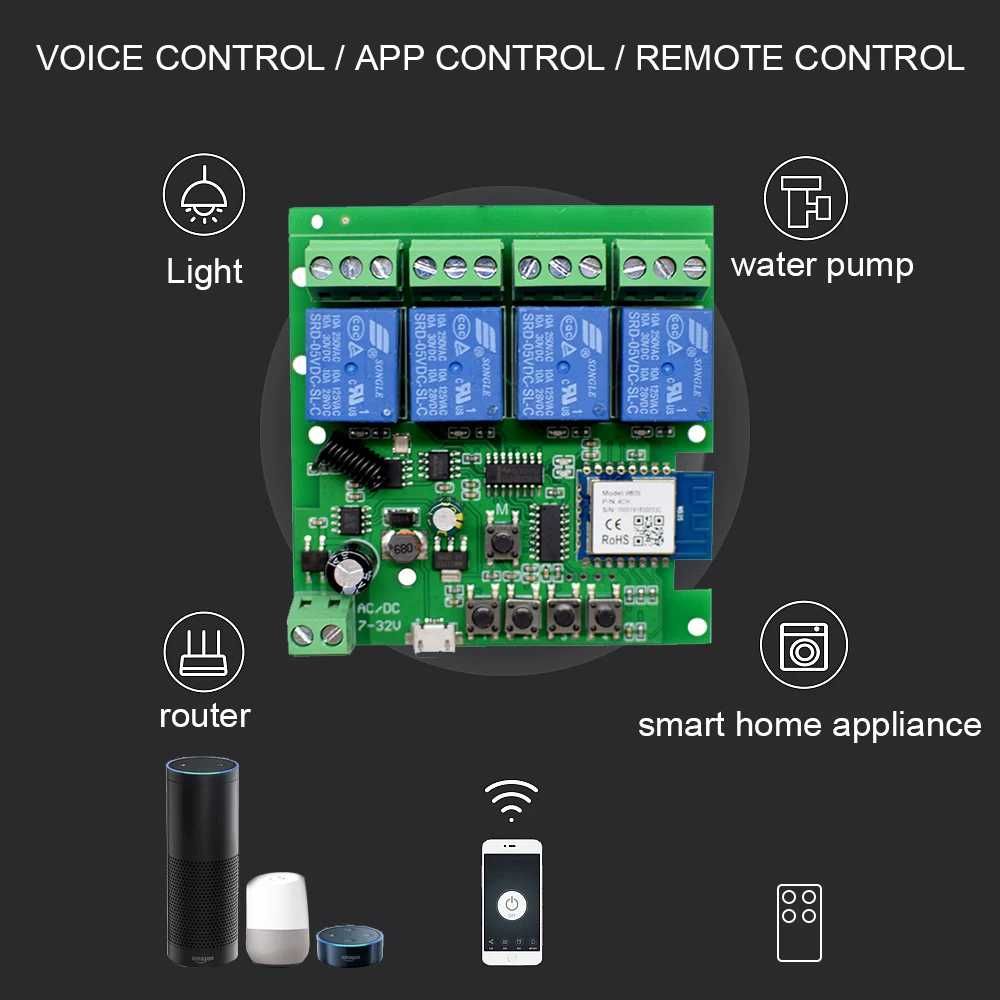 Module Releu Smart Home, 7-32V Wifi, 1, 2 sau 4 canale Tuya, Smartlife