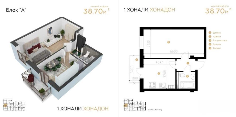 Срочно квартира 1 ком. 52 м².- 31 000у.е второй этаж (888)