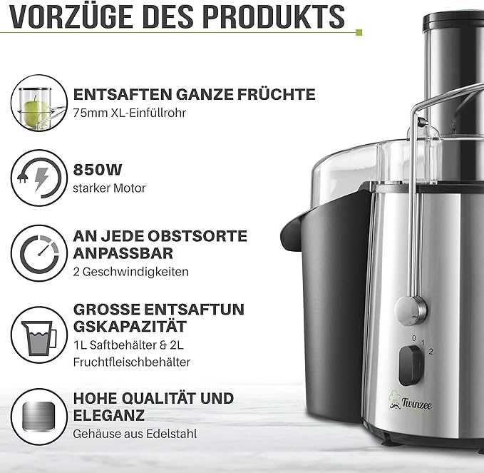 Twinzee Juicer Legume și Fructe - Storcător centrifugal 850W