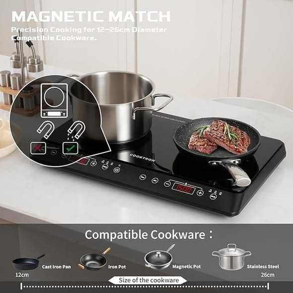 Plită mobilă cu inducție, 2 plăci, plită cu inducție dublă de 3500 W