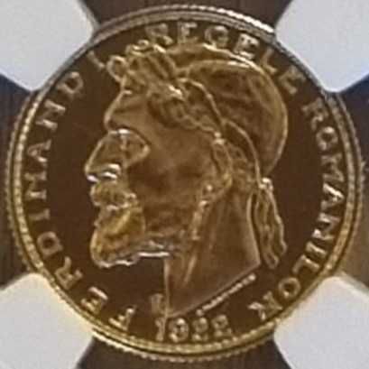 Moneda 20 lei aur, Ferdinand 1922 rebatere BNR 2008, gradata NGC MS 67