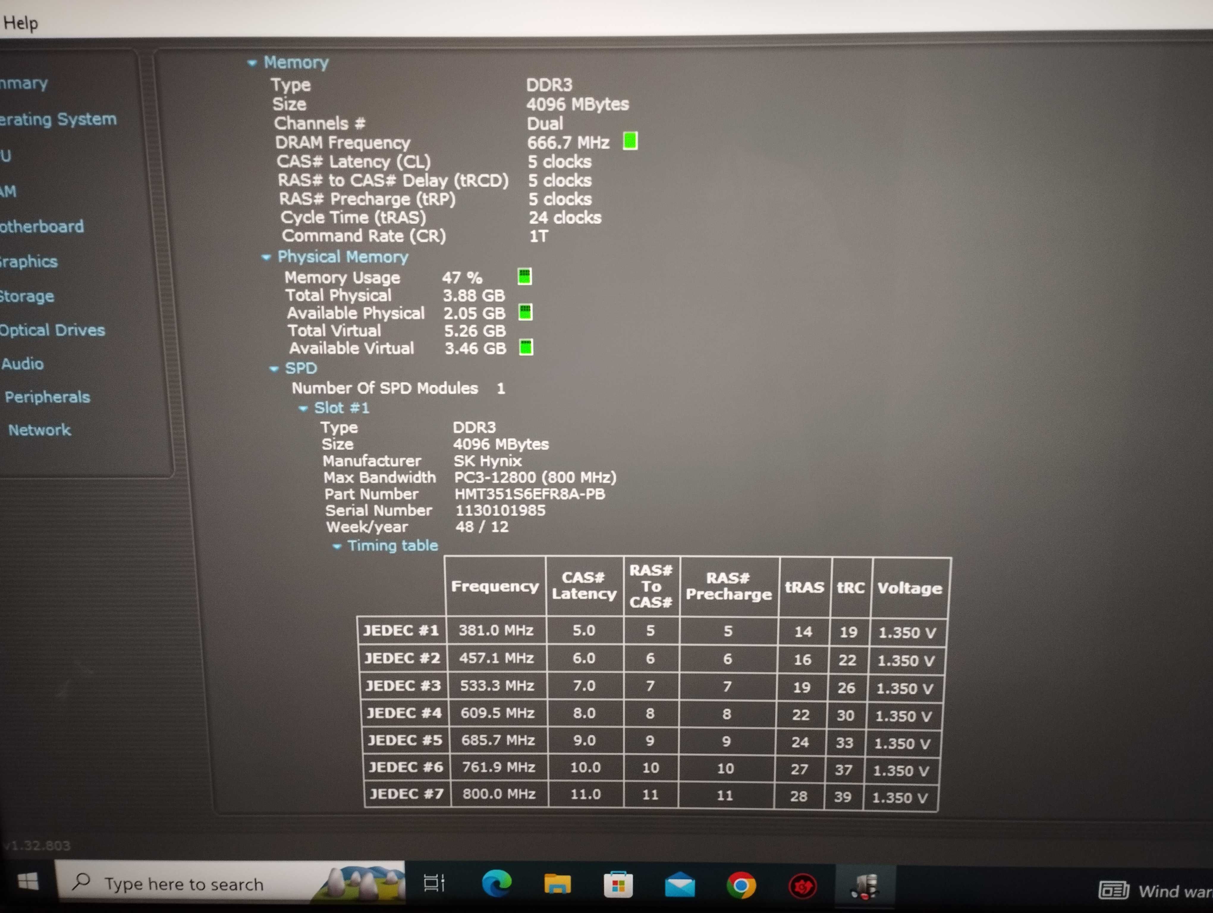 Memorie Ram  Hynix 4gb PC3-12800S