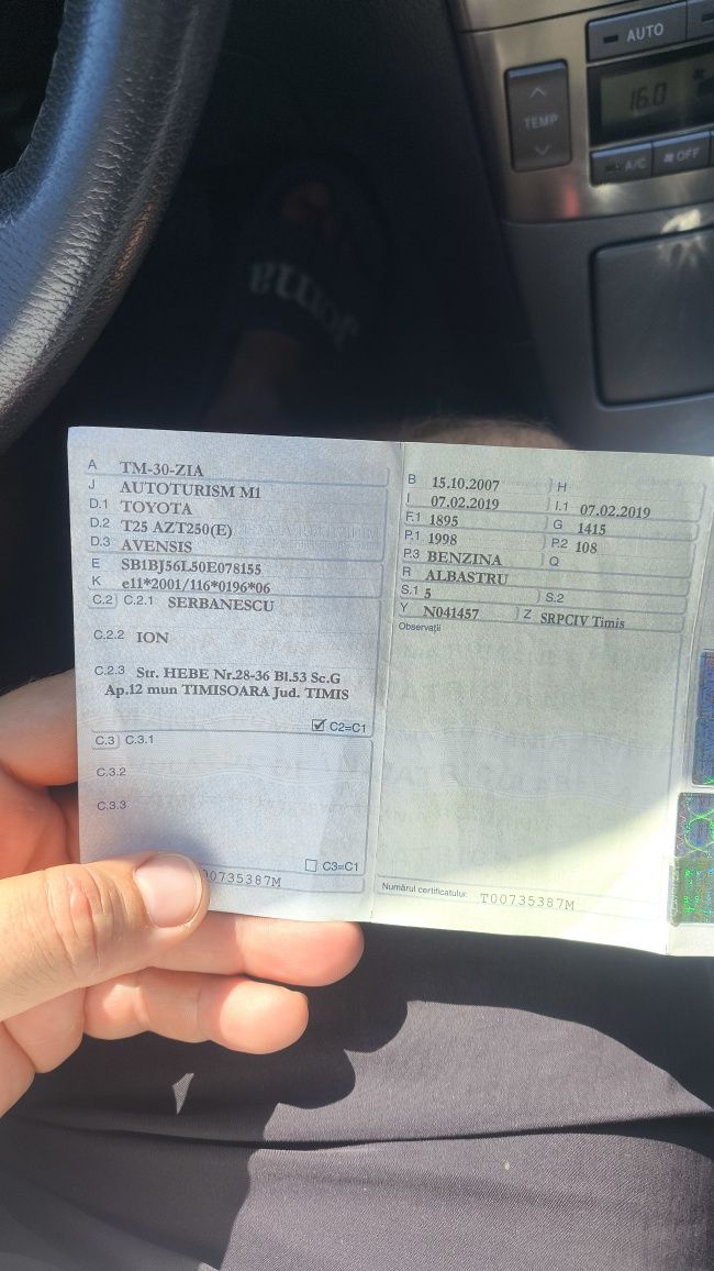 Toyota Avensis 2.0 benzină 170 mi km