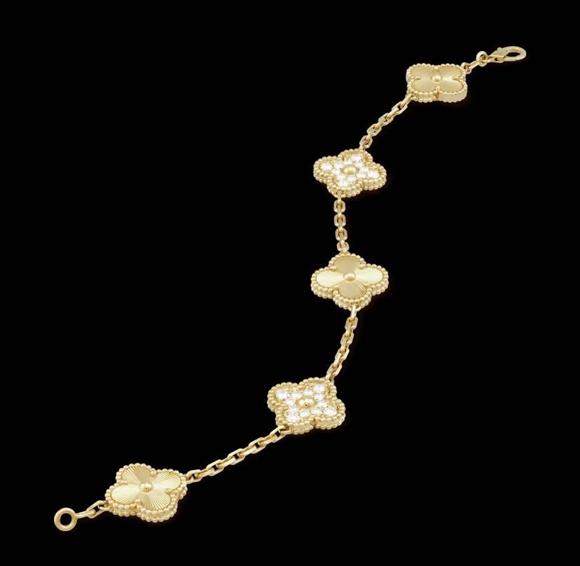 Дамска гривна Van Cleef & Arpels VCA 5 Gold Diamond Vintage Alhambra