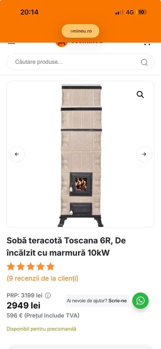 Soba teracota Toscana 6R, 10 kw