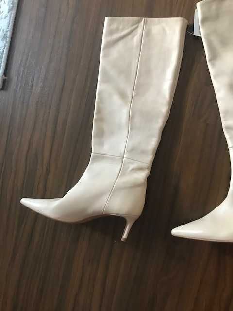 Zara cizme piele naturala tubice bej toc mic