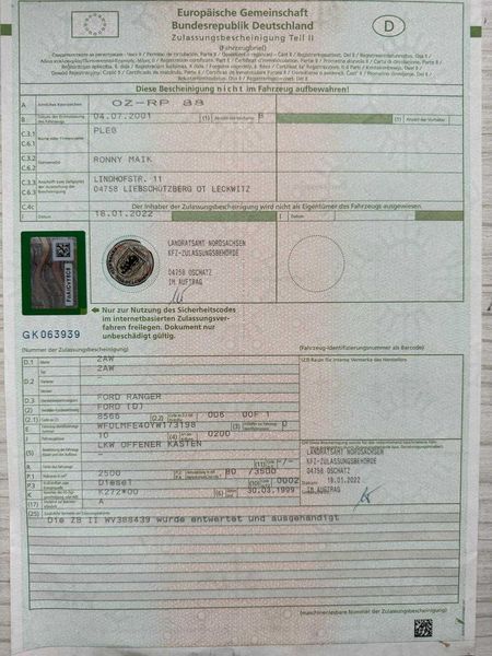 Шаси Рама Форд Рейнджър Ford Ranger 2001г с документи за регистрация