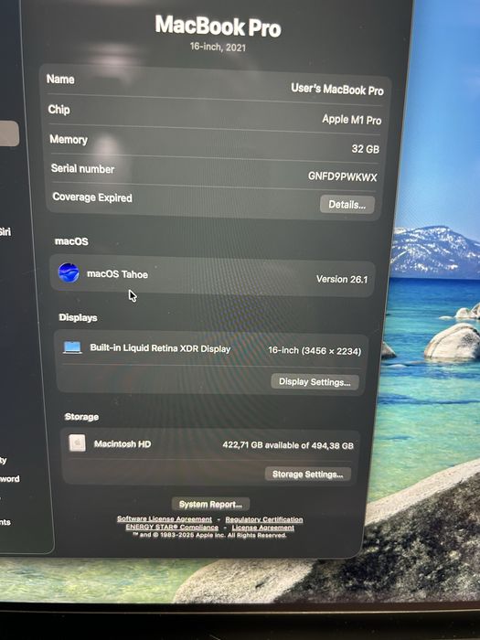 MacBook Pro 16” A2485 M1 PRO 10 CPU, 16 GPU, 32GB RAM, 512GB SSD