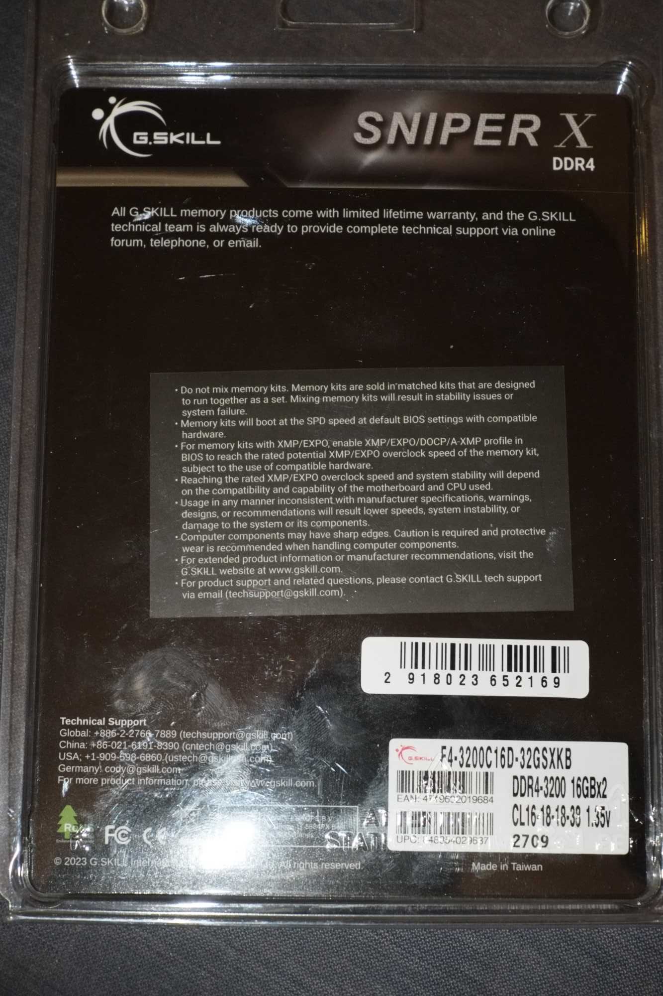 Оперативная память G.SKILL Sniper X 32GB DDR4 3200МГц