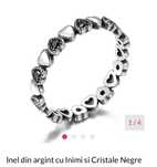 Vând inel argint 925 cu inimi și cristale negre