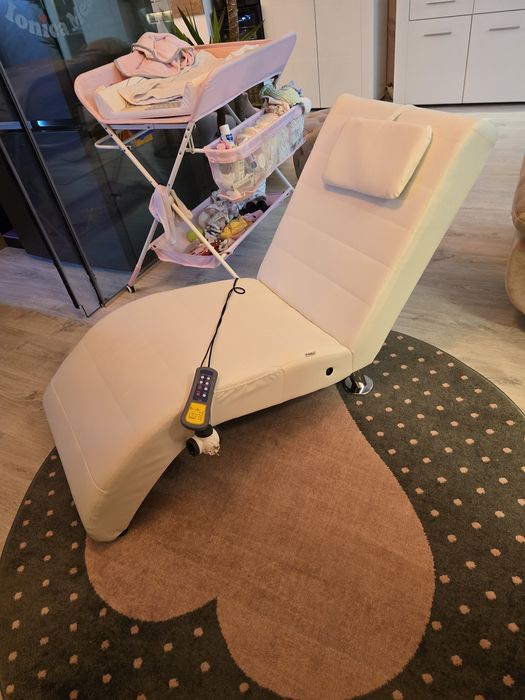 OFERTA!!! Sezlong de masaj cu perna, alb, piele artificiala. ESTE NOU!