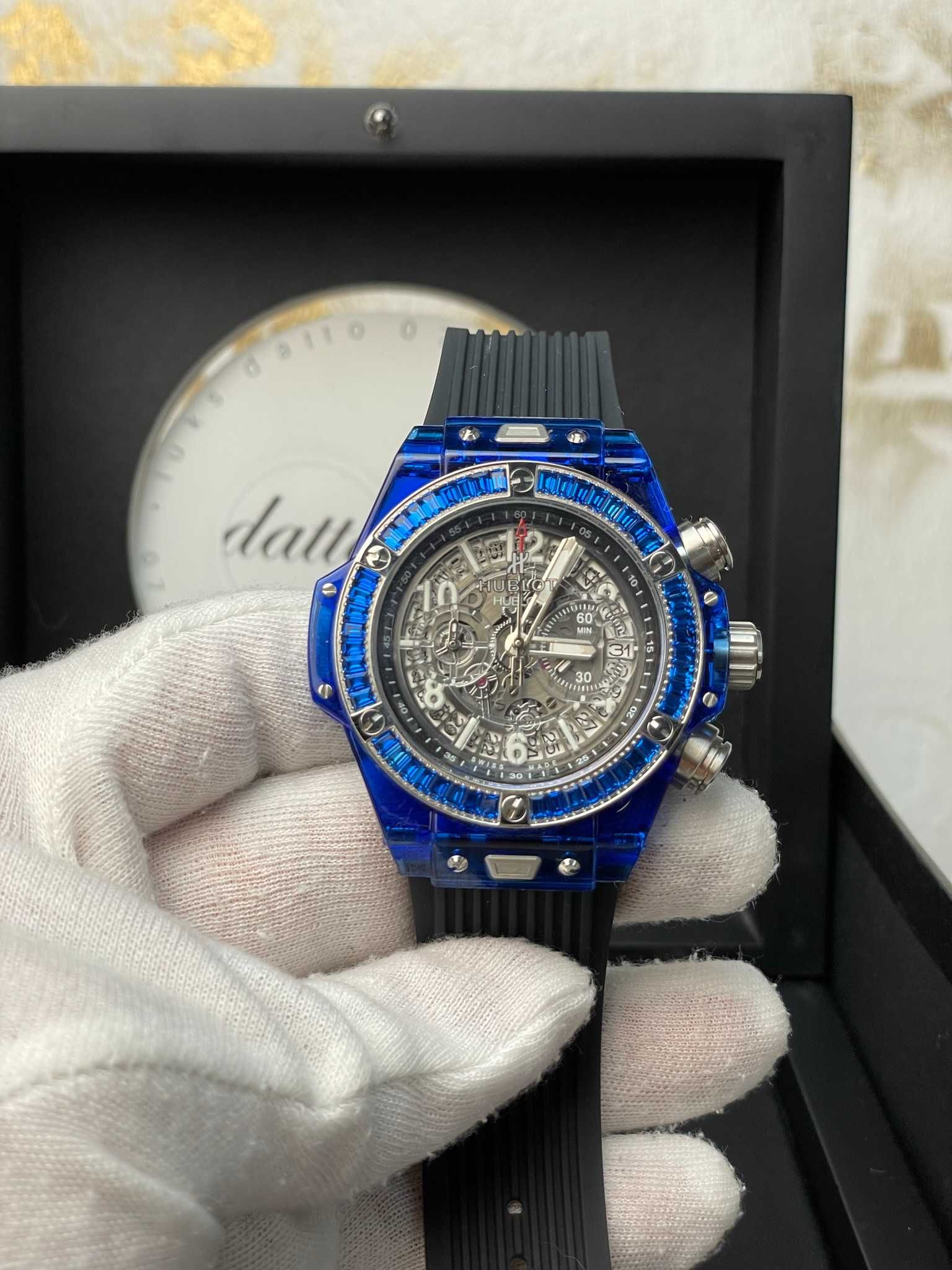 Hubl0t BIG 44 MM Shappire Albastra Blue Pietre Chrono