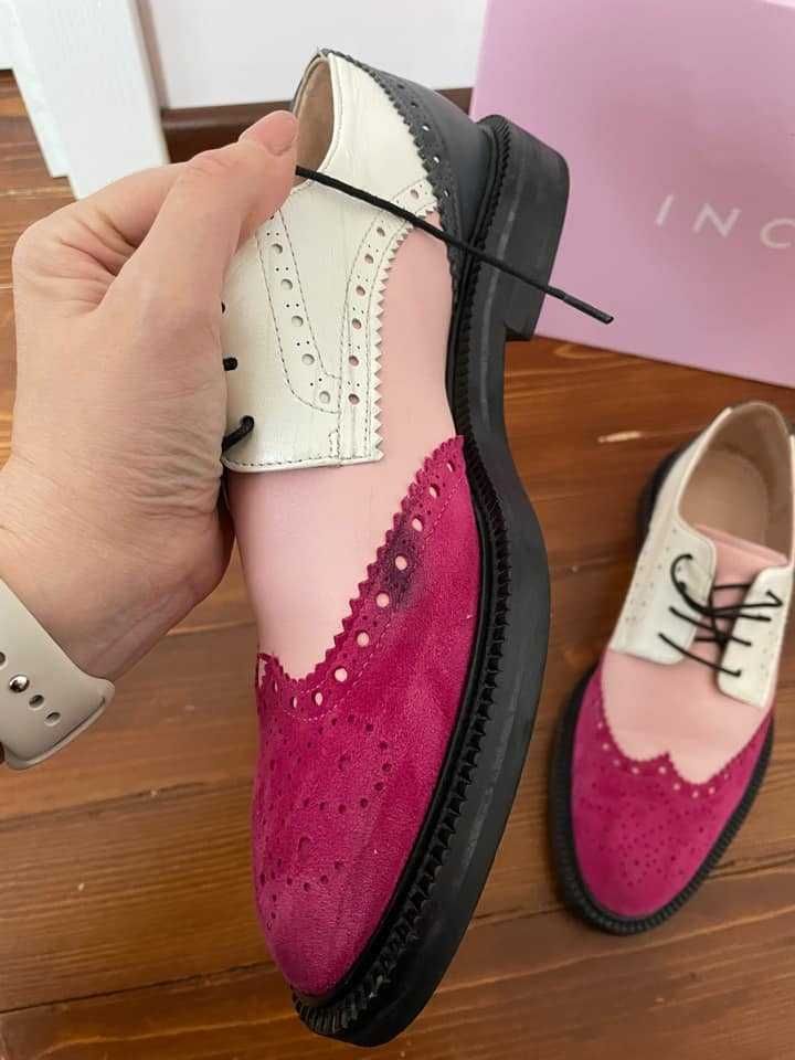 Италиански обувки INCH 2, Magenta & Blush Pink Derby Brogues, 39 номер
