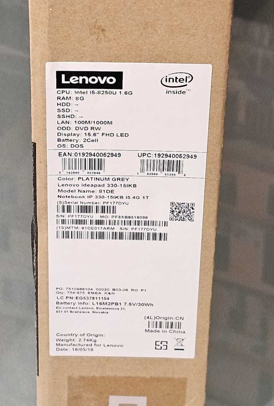 Laptop Lenovo ideapad 330 Intel I5 8250u 8 Thread, windows 10 pro