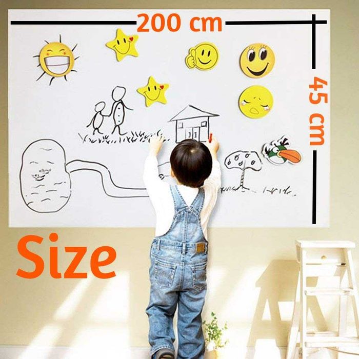 Folie tabla de scris alba autocolanta cu marker inclus 200 x 45 cm