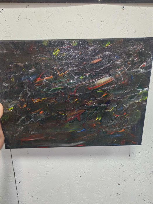 Абстрактна картина „Енергия в мрака“ – акрил и брокат върху платно