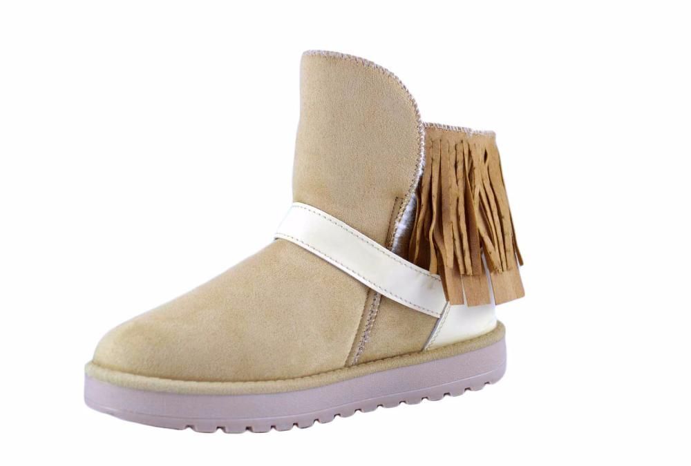 Cizme dama imblanite mini bej tip UGG cu franjuri - 38 39 40 41