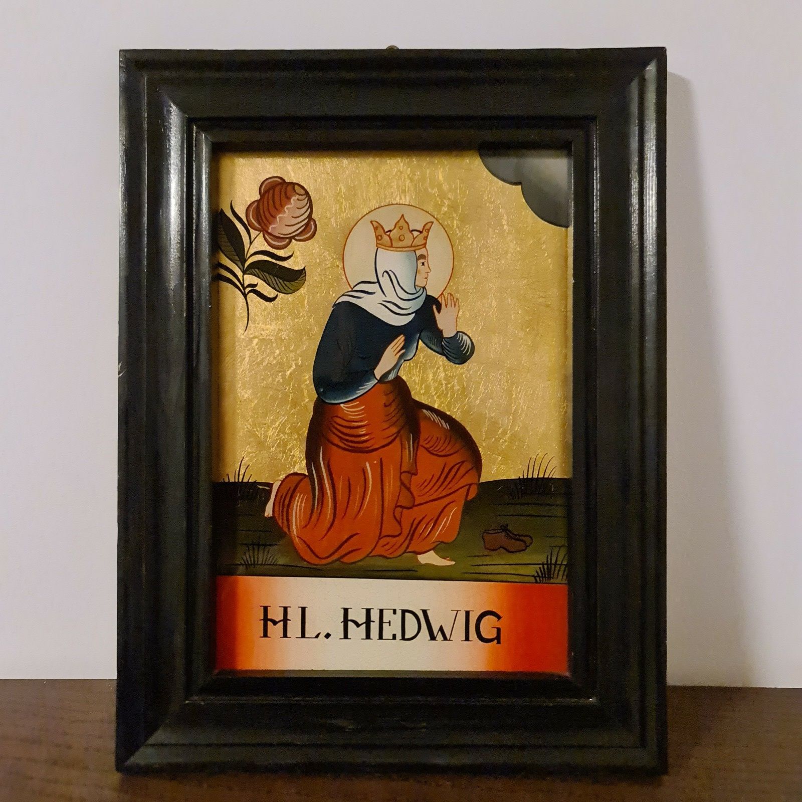 Tablou pictura pe sticla cu foita de aur Sf. Hedwig