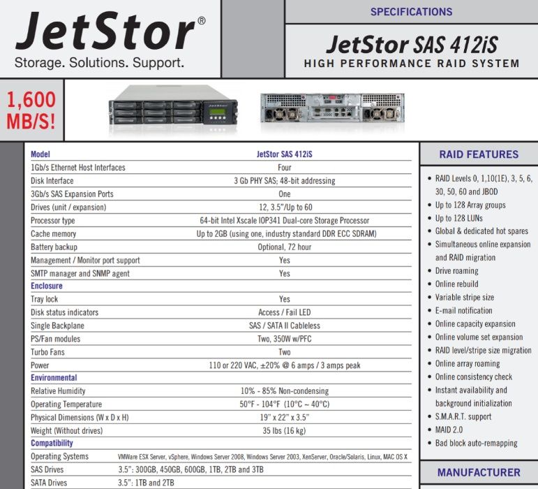 JetStor SATA 412iS Storage - сторидж