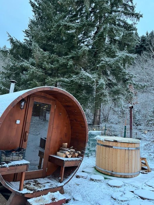 2 Cabane A frame, ciubar, sauna, gratar