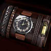 Мужской комплект украшений из 5 предметов: наручные часы + 4 браслета