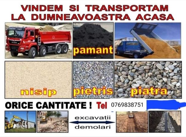 Transport NON-STOP nisip, piatră, mărgăritar, pământ, chișai, Bălegar