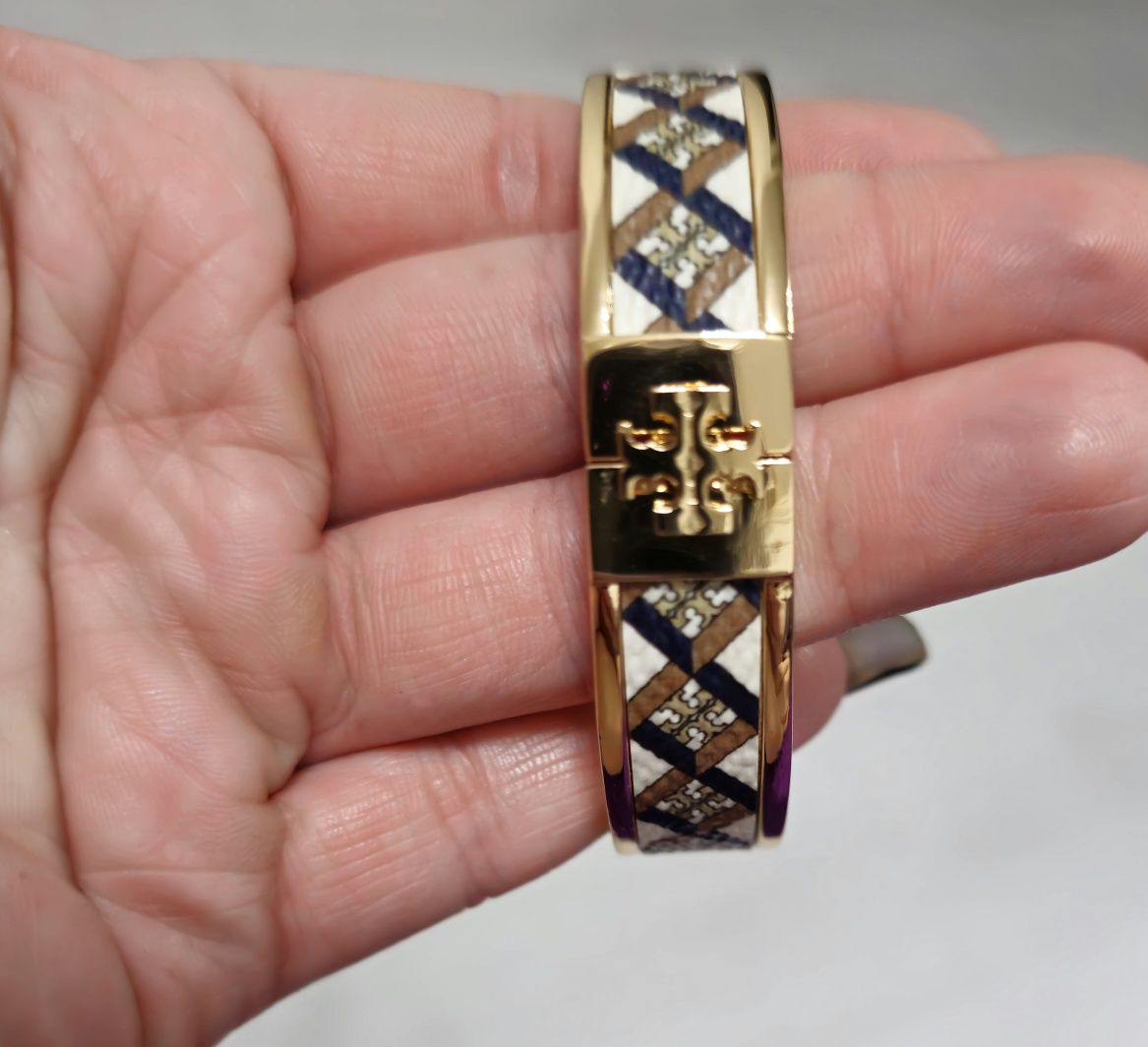 Bratara Tory Burch NOUA 18k gold plated leather inlay