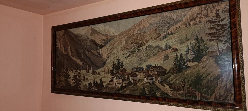 Tapiserie înrămata munți și cabane