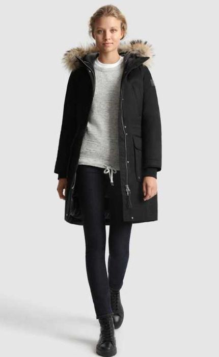 Geaca polar parka L XL de lux Woolrich puf si pene blana naturala