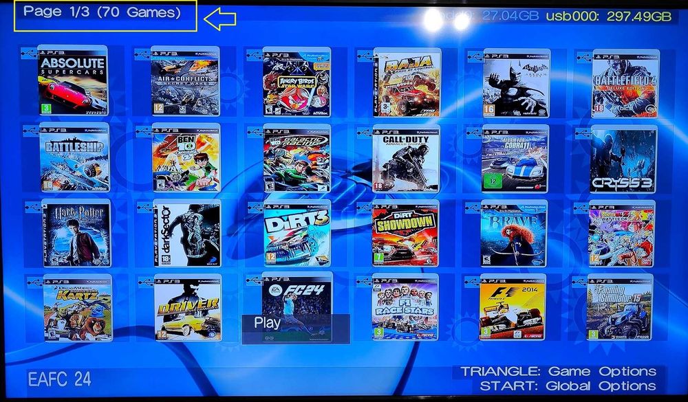 Memorie externa (HDD USB), 70 jocuri PS3, GTA V, FIFA 24, Minecraft