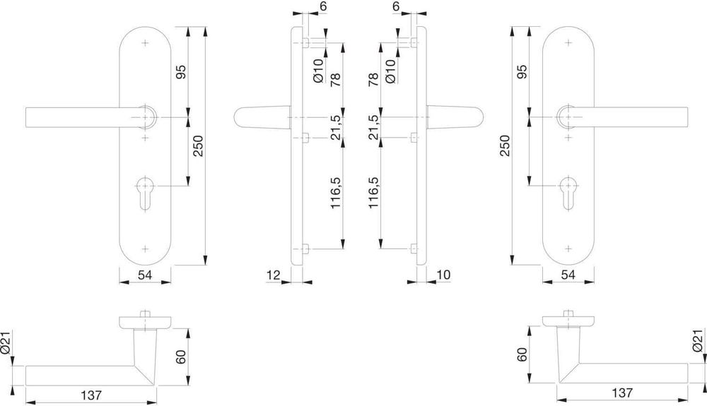 Mânere de ușă Hoppe Amsterdam, zăvor cu pârghie