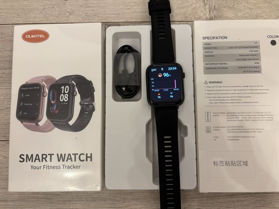 Oukitel V3 Smartwatch | 1.83 IPS, IP68, BT Call, SpO2, HR, notificări