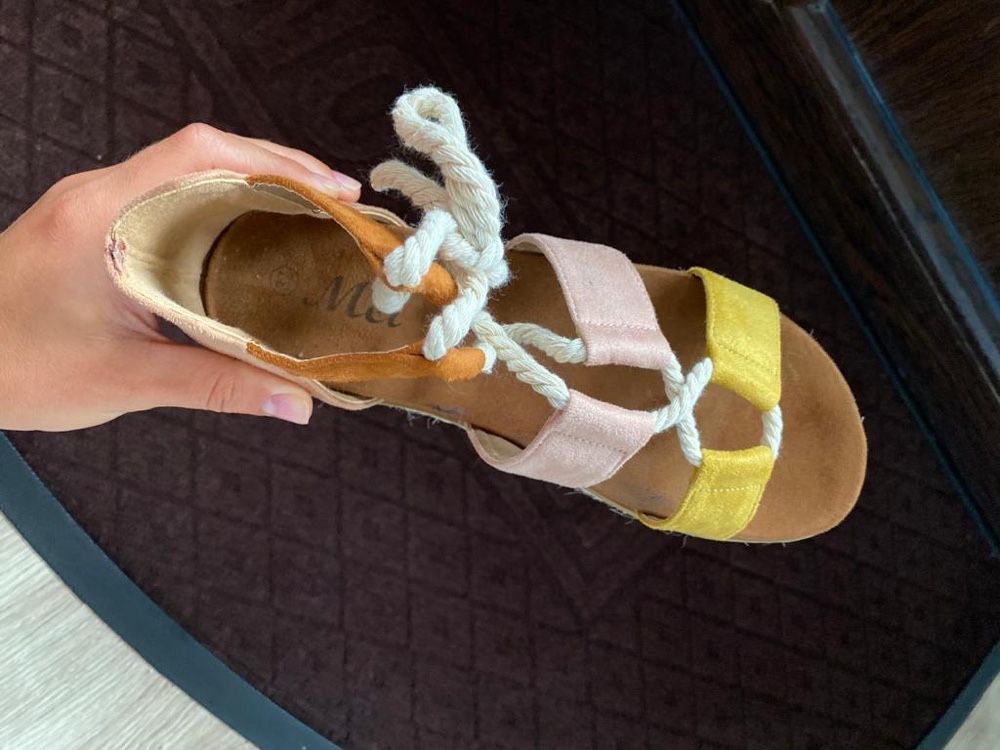 Sandale dama 36-37, multicolor, piele cu sfoara