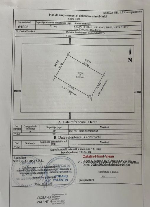 Teren casă Berceni 511 mp – utilități la poartă, 17 m deschidere