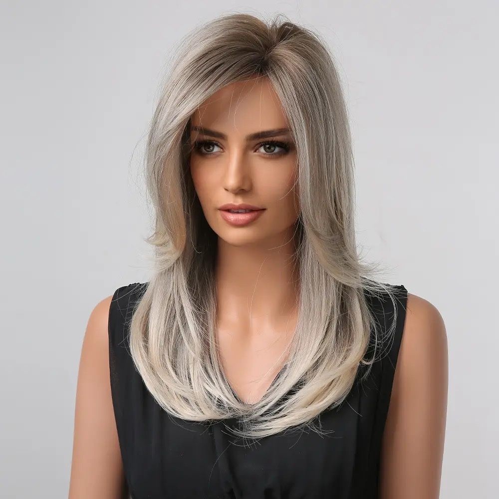 Peruca Z45 Blonda Gri Silver Ombre Blond Platinat Par Filat Suvite