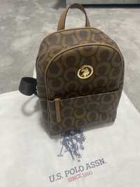 Rucsac US Polo Assn maro,piele ecologica,logo metalic auriu,