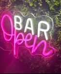 Afis neon led, bar open, live music. Reclama luminoasa