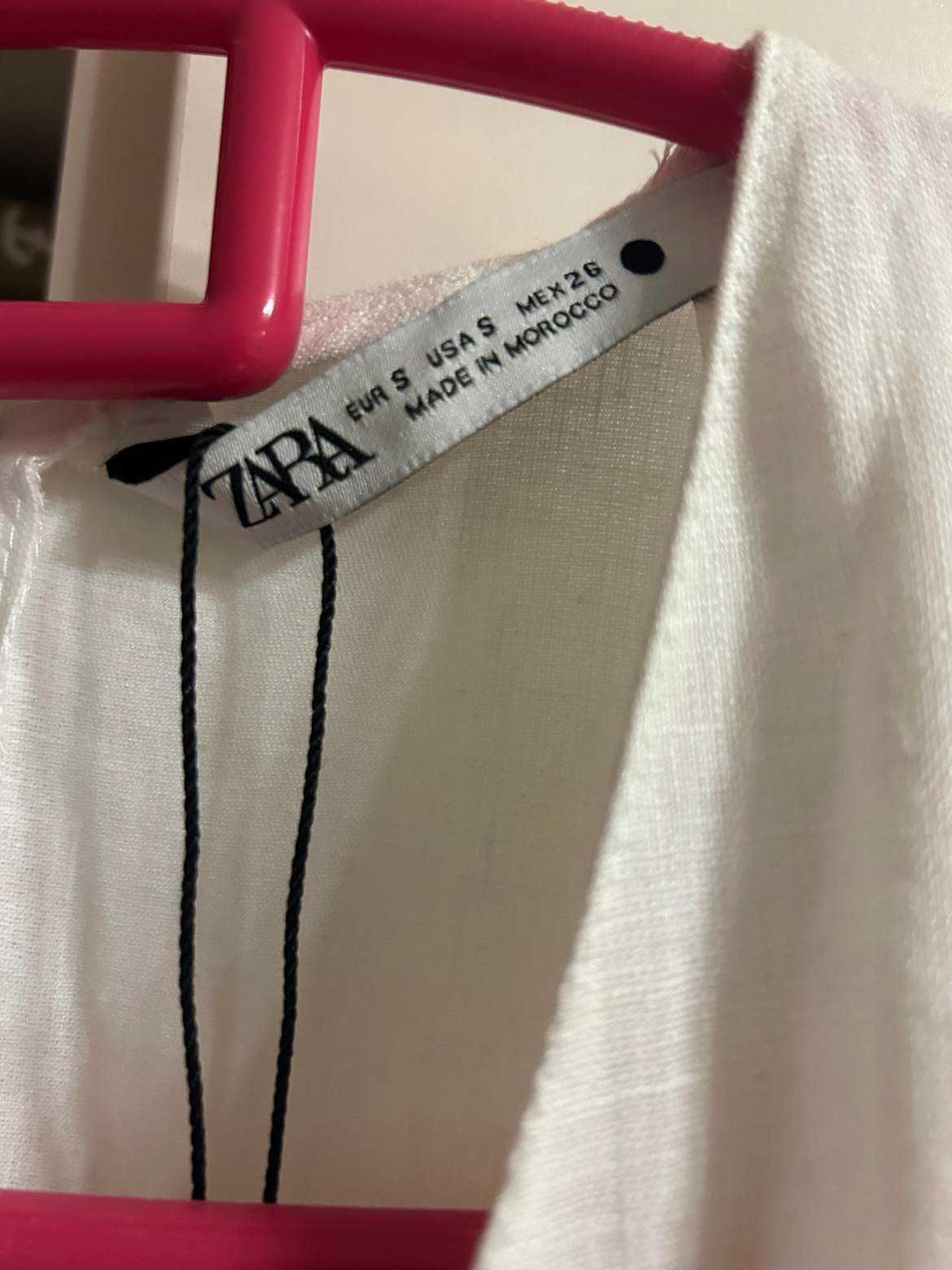 Zara Нова с етикет рокля, лятна , бяла, лен, р-р S