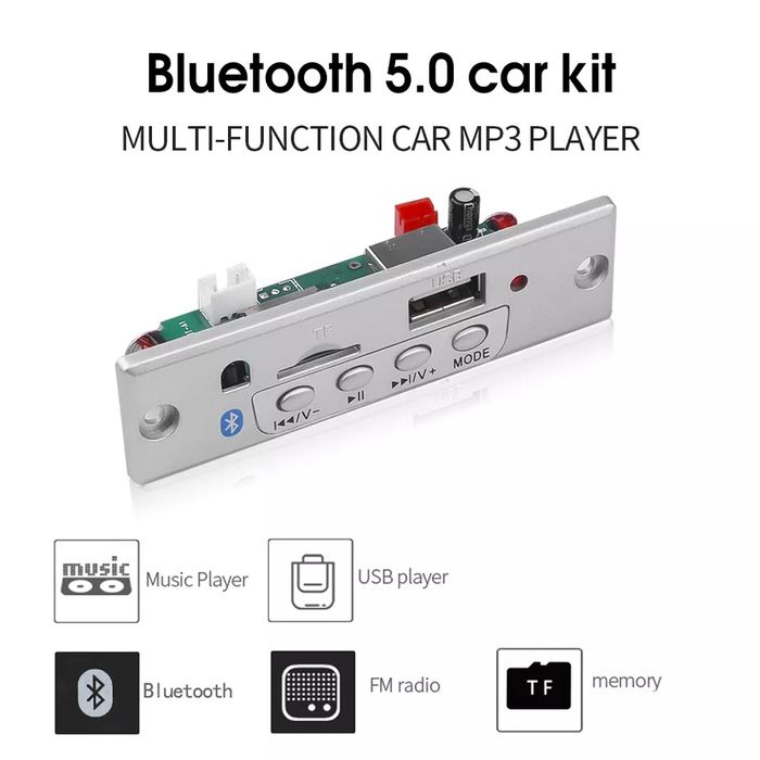 Mp3 player Kebidu, 6V-12V, за вграждане с Bluetooth 5.0,Sd/Fm/AUX/Rec